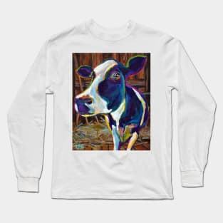 Colorful Farm Cow in Barn Painting by Robert Phelps Long Sleeve T-Shirt